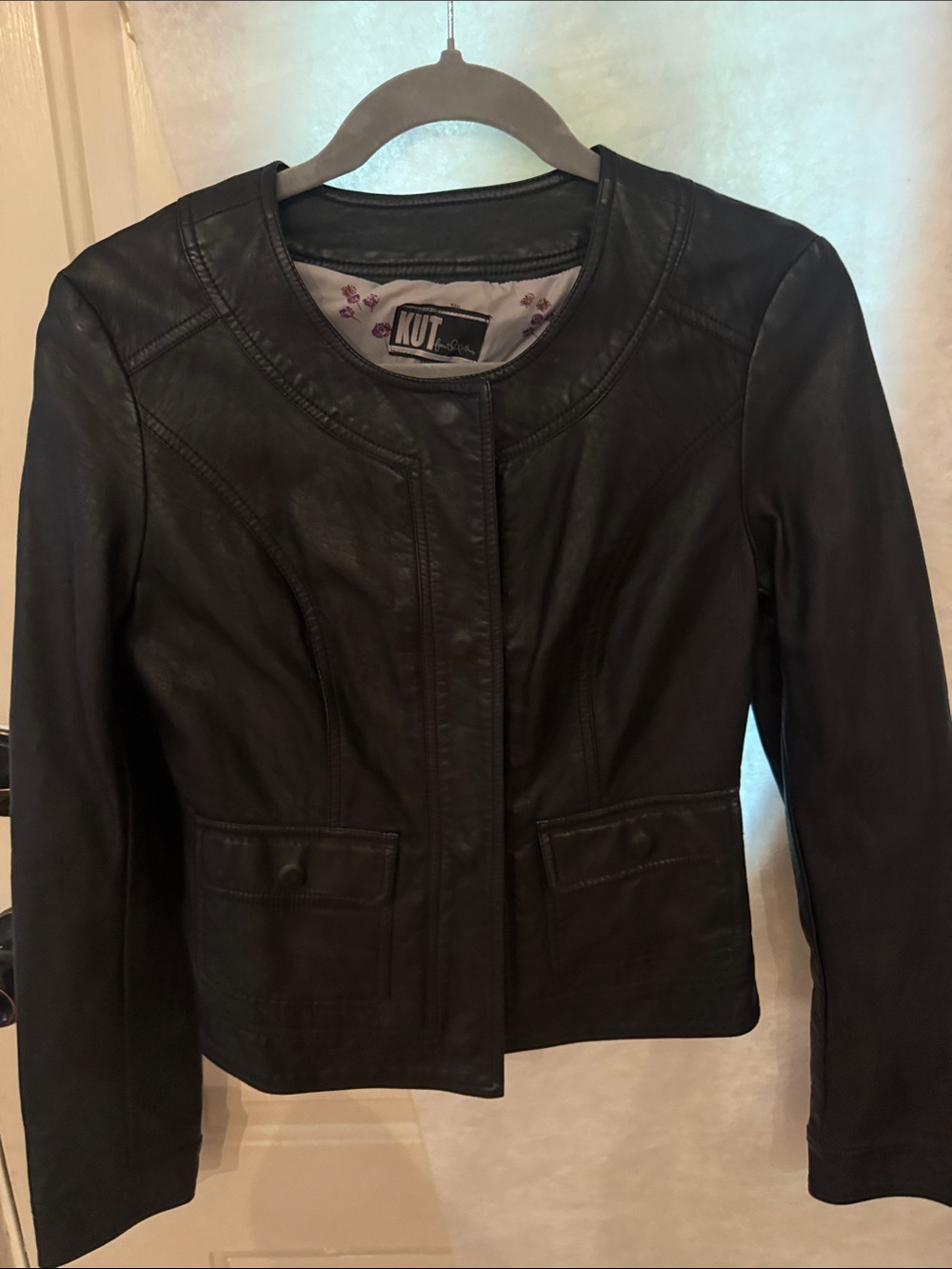 Kut from the Kloth Black Collarless Leather Jacket